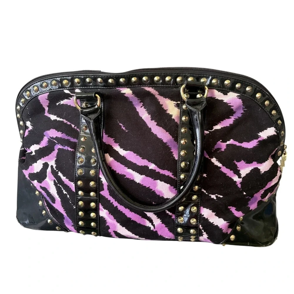 Betseyville Betsey Johnson Purple Zebra Studded Satchel Bag Large Indie McBling